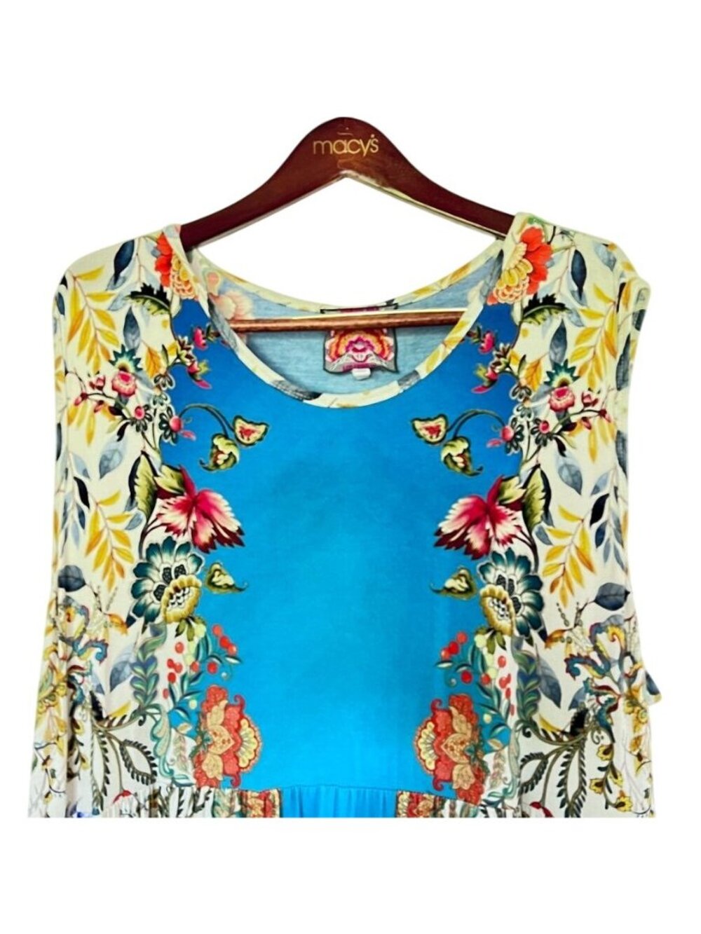 Johnny Was Womens Sz 2X Blu Easy Fit Midi Dress Soft Boho Floral Flowy Summer - Picture 4 of 16